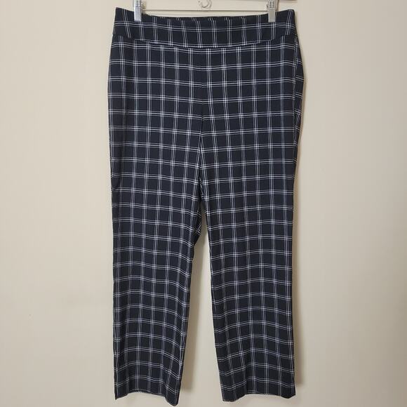 Counterparts 1X Pull On Pants Straight Leg Stretch Black White Windowpane Plaid - Picture 1 of 13